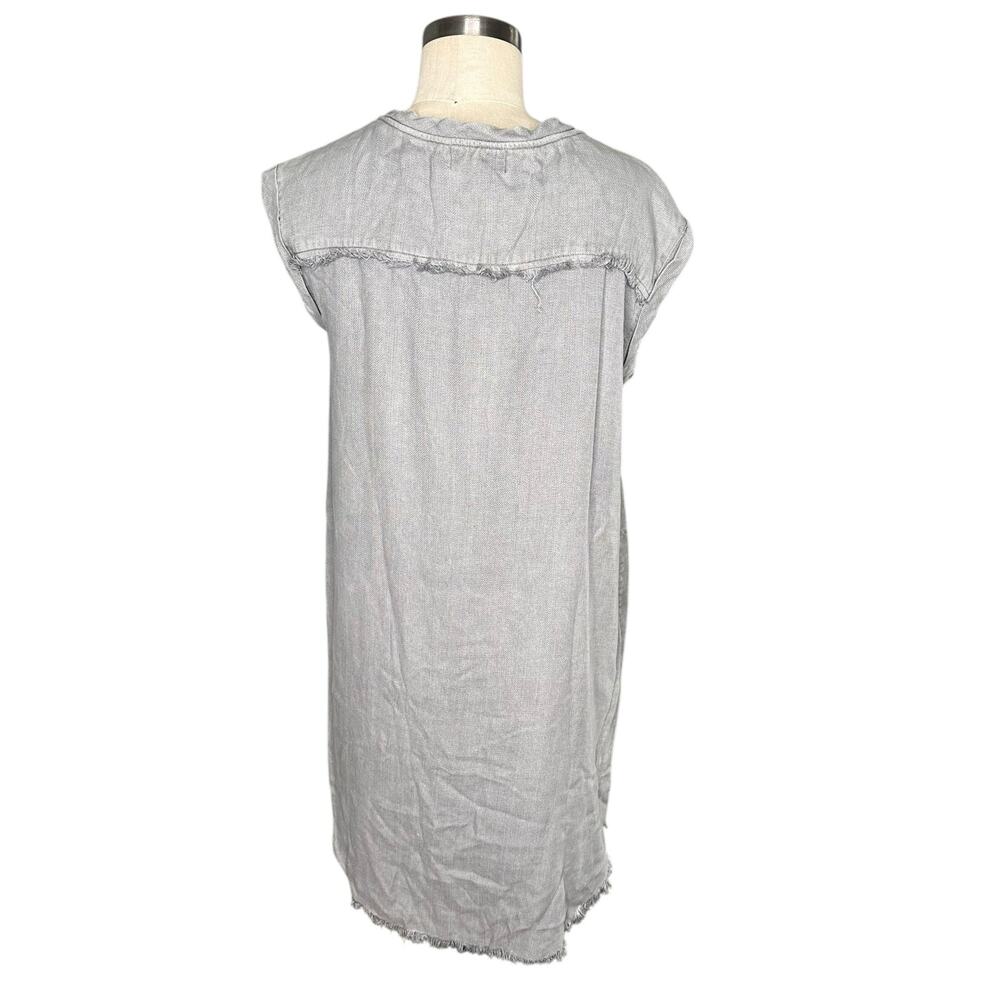 CLOTH & STONE Gray Blue Chambray Tencel Frayed Tunic Shirt Dress Mini Size Small - Picture 4 of 10